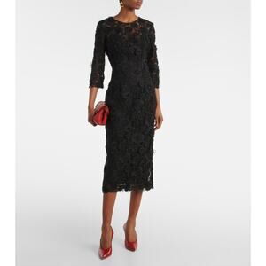Carolina Herrera Crewneck Lace Midi Dress in Black 8
